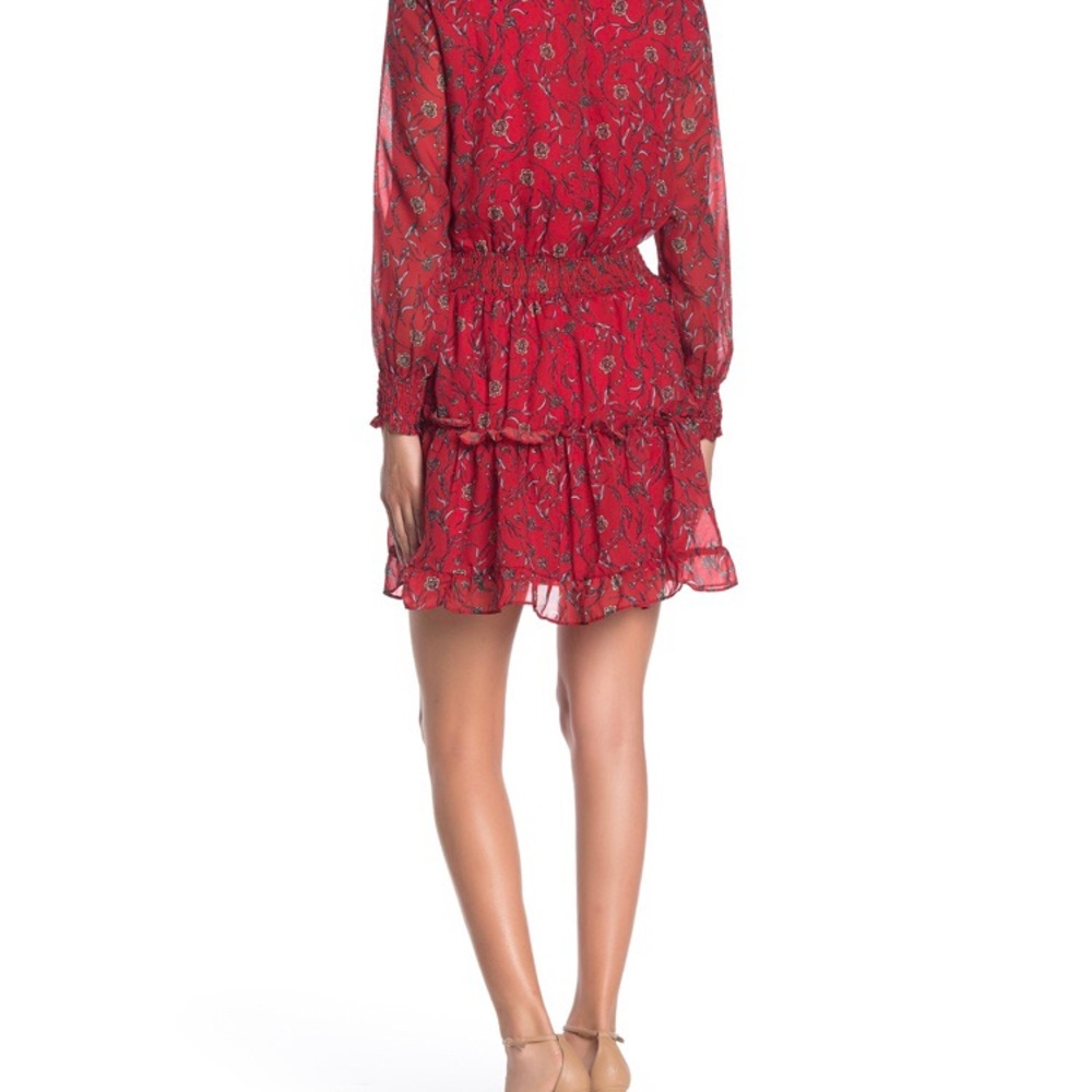 Floral print Ruffled trim smocked dress